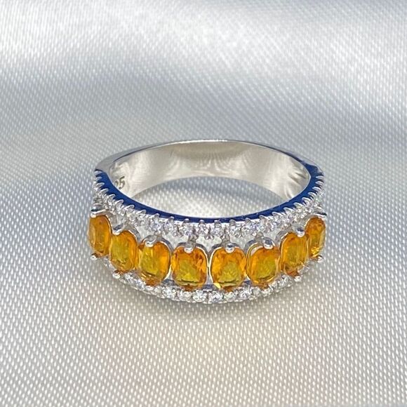 💛 925 Citrine & CZ Ring - Picture 1 of 5
